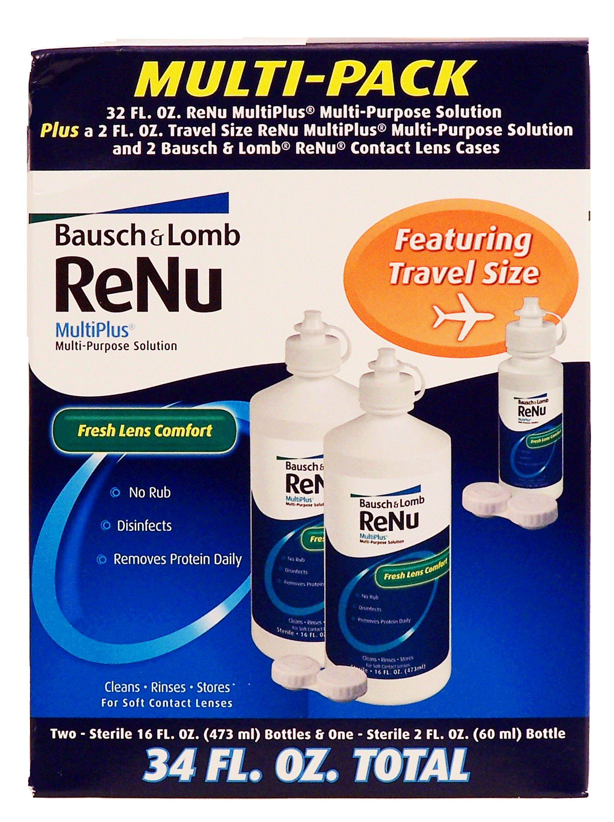 Bausch & Lomb Renu cleans, rinses, stores for sot contact lenses, fresh lens comfort, 3 pack Full-Size Picture